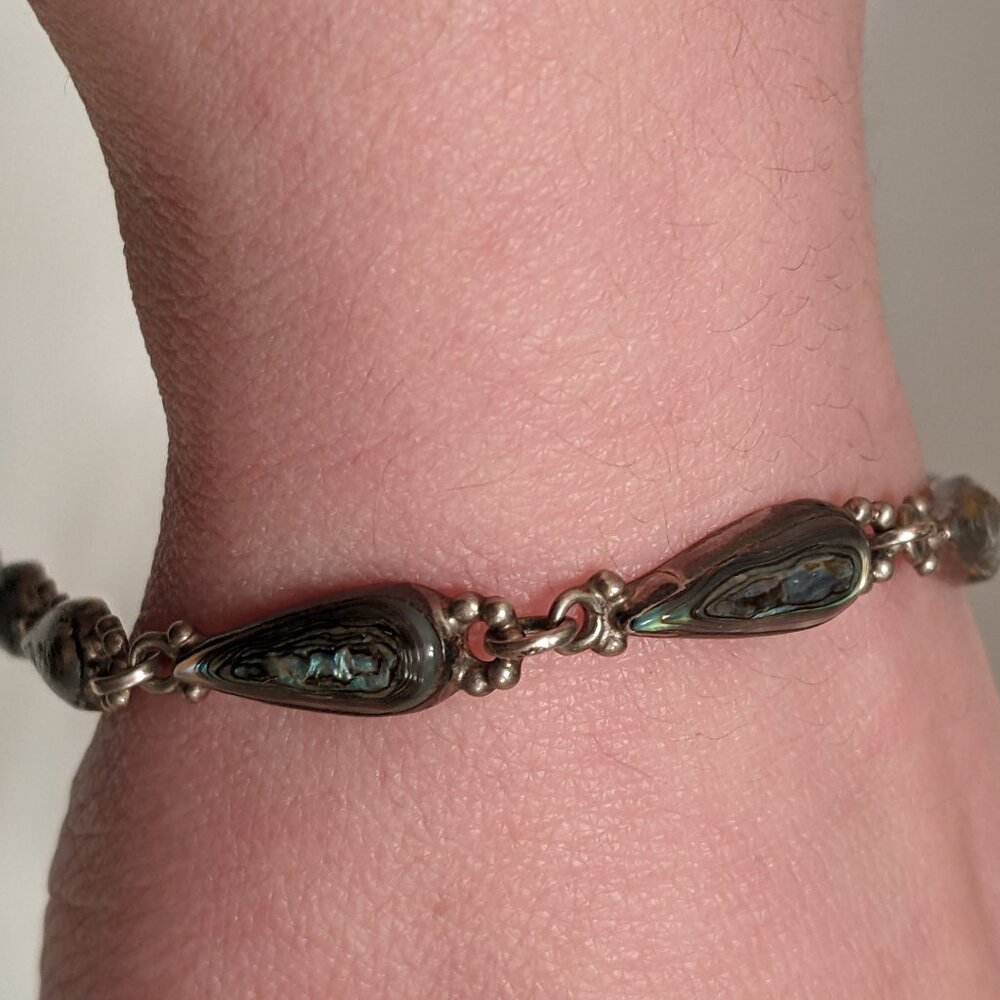 VTG Silver and Abalone Link Bracelet